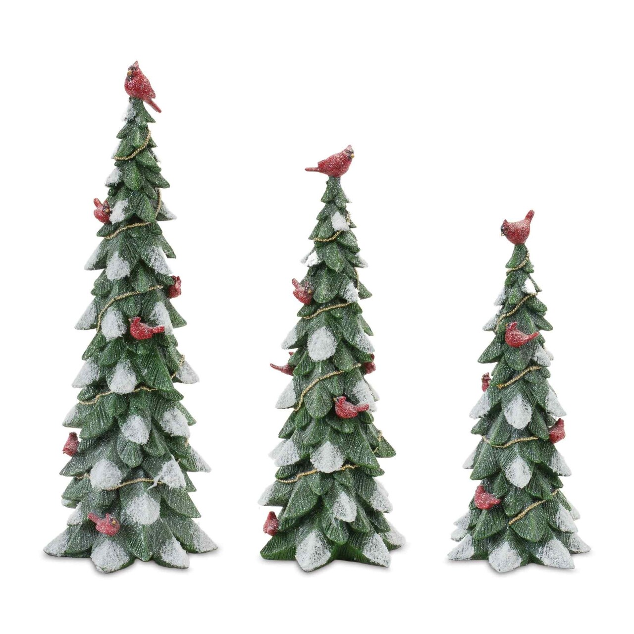 Melrose Frosted Christmas Tree Tabletop Decorations with Cardinals - 18.5" - Set of 3
